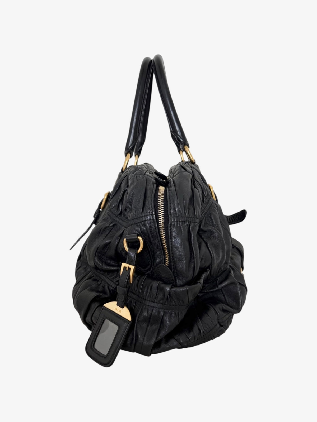 Prada Black Nappa Gaufre Dome Satchel Caffe Leather Bag