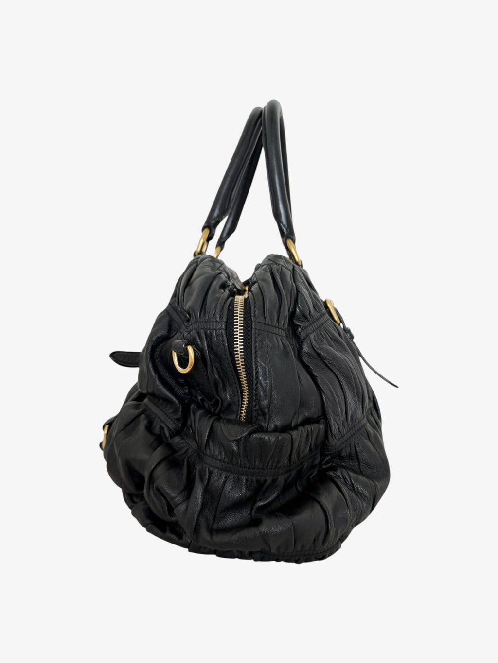 Prada Black Nappa Gaufre Dome Satchel Caffe Leather Bag