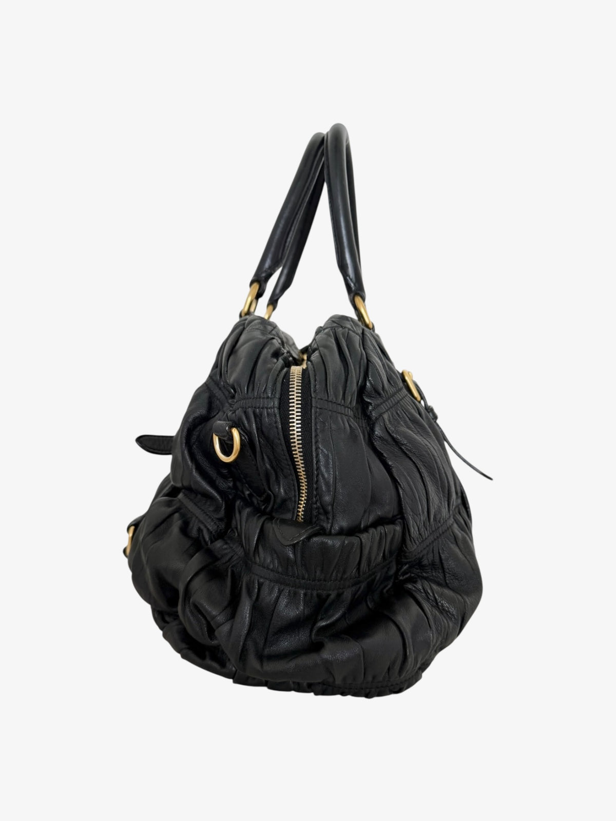 Prada Black Nappa Gaufre Dome Satchel Caffe Leather Bag