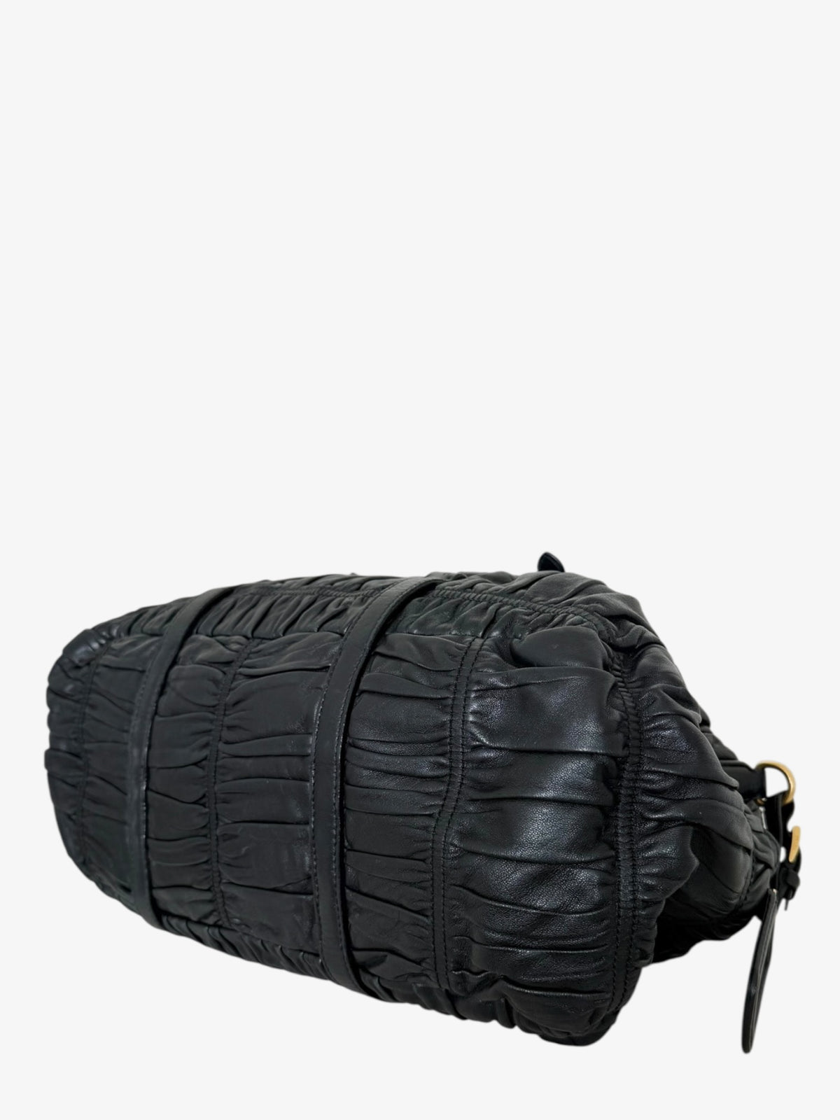 Prada Black Nappa Gaufre Dome Satchel Caffe Leather Bag