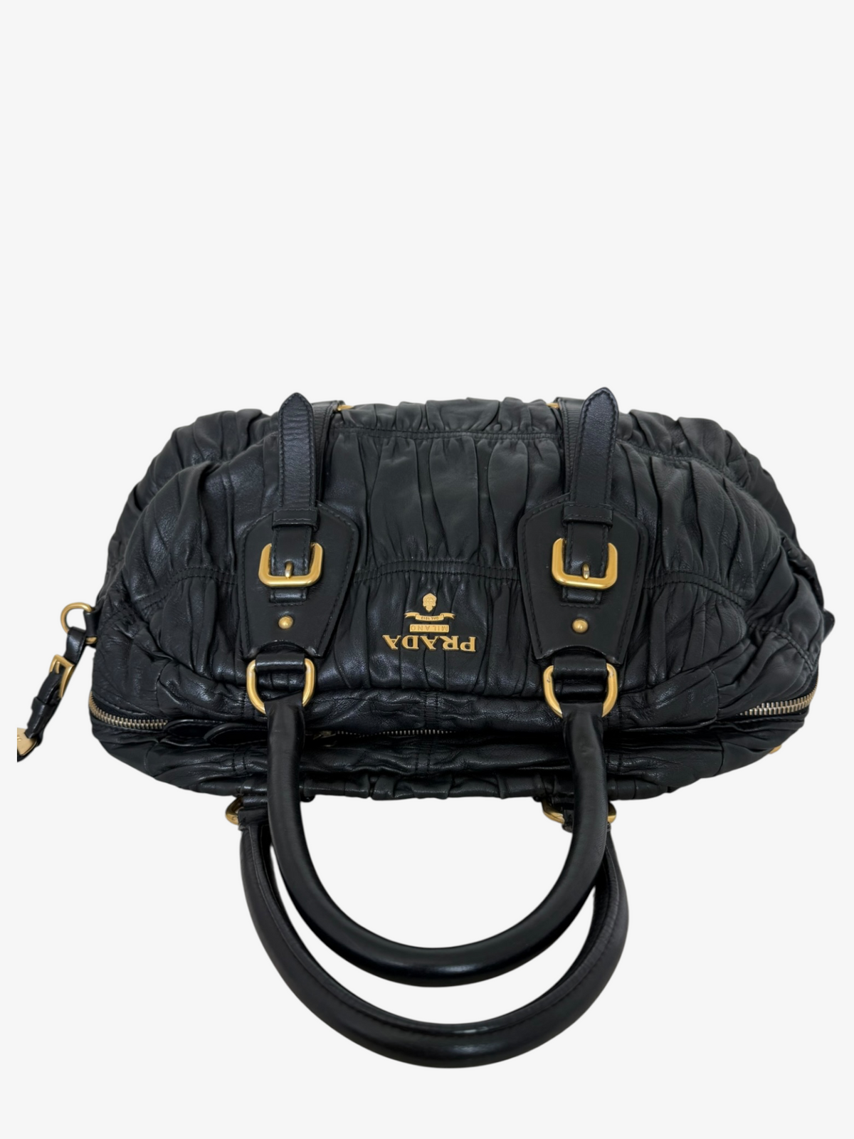 Prada Black Nappa Gaufre Dome Satchel Caffe Leather Bag