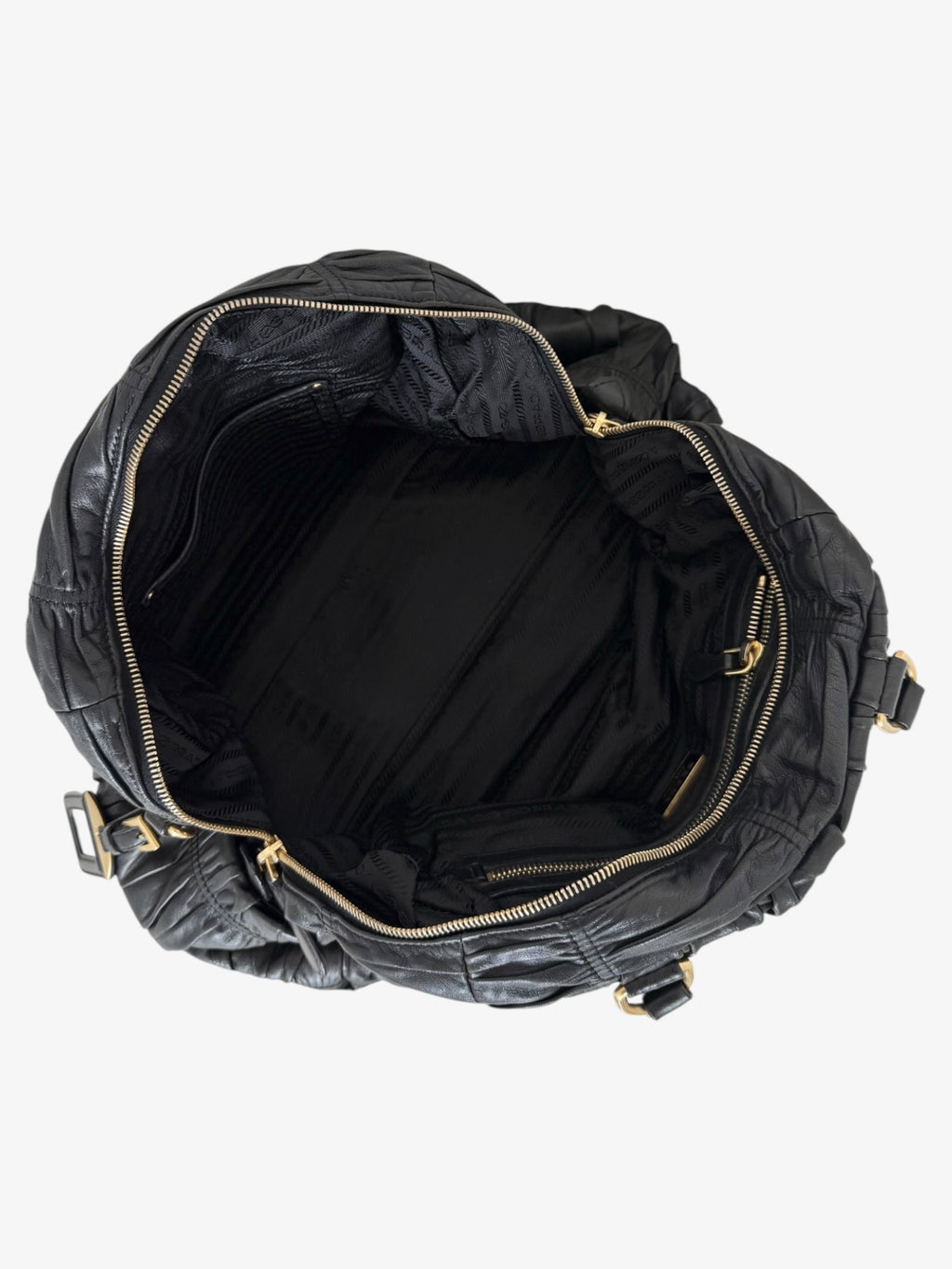 Prada Black Nappa Gaufre Dome Satchel Caffe Leather Bag