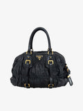 Prada Black Nappa Gaufre Dome Satchel Caffe Leather Bag