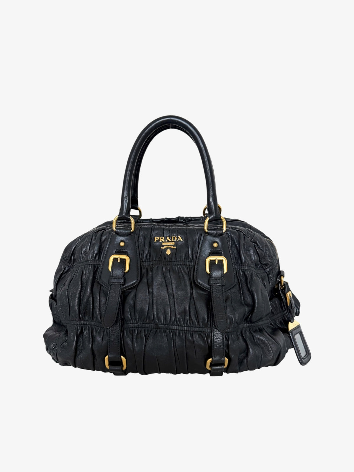 Prada Black Nappa Gaufre Dome Satchel Caffe Leather Bag