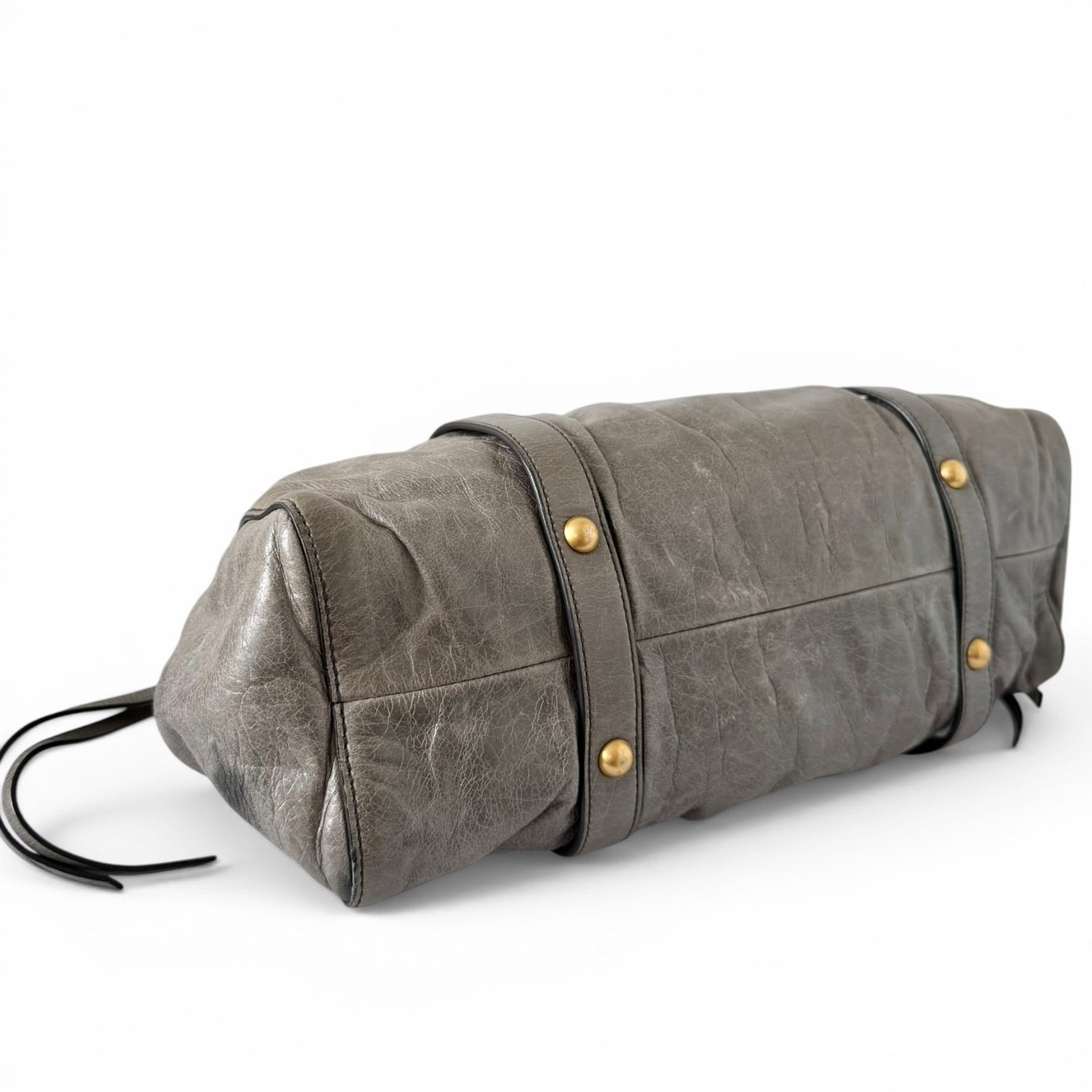 Miu Miu Vitello Lux Gathered Shopper Tote in Grey