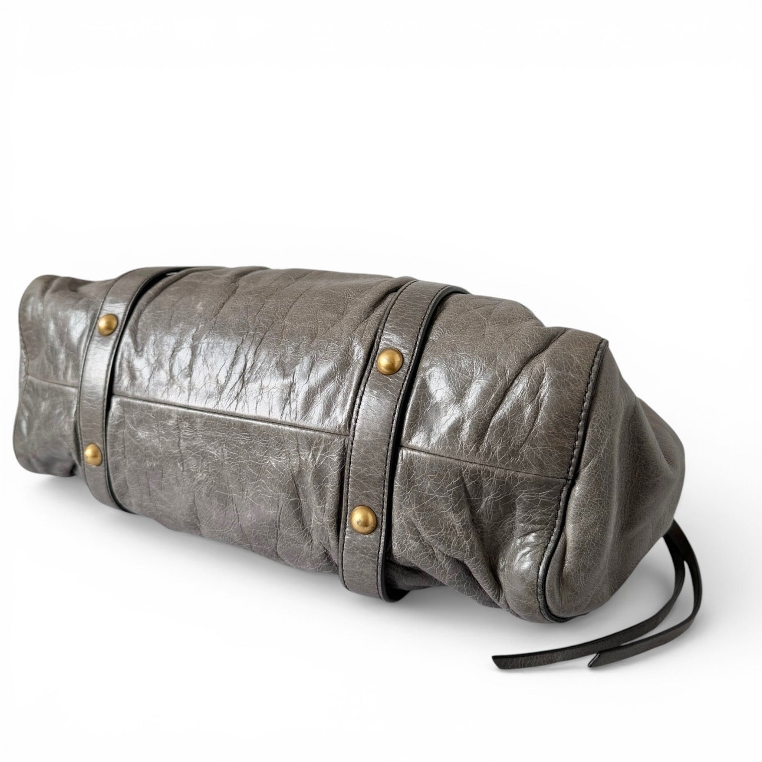 Miu Miu Vitello Lux Gathered Shopper Tote in Grey