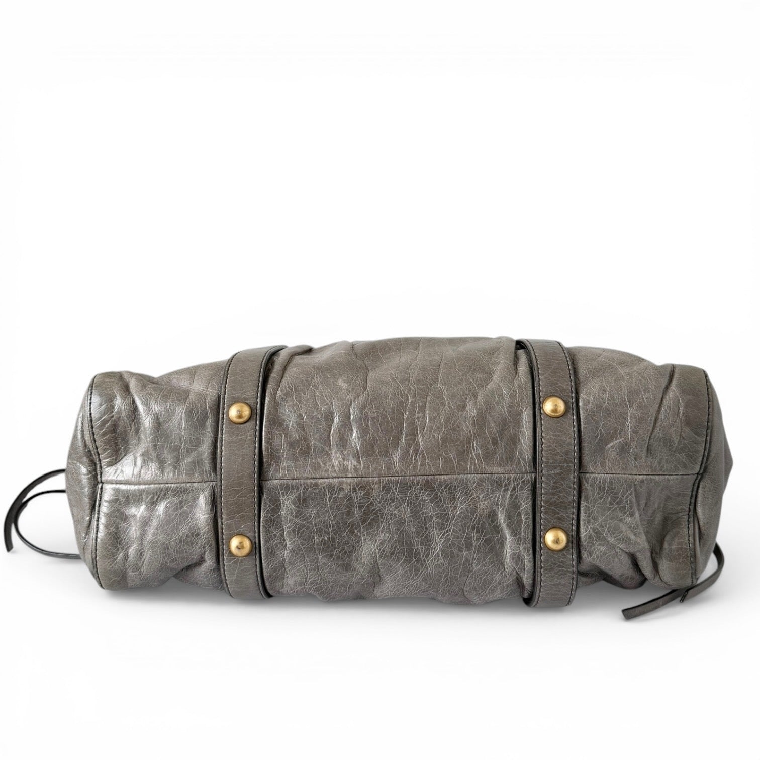 Miu Miu Vitello Lux Gathered Shopper Tote in Grey