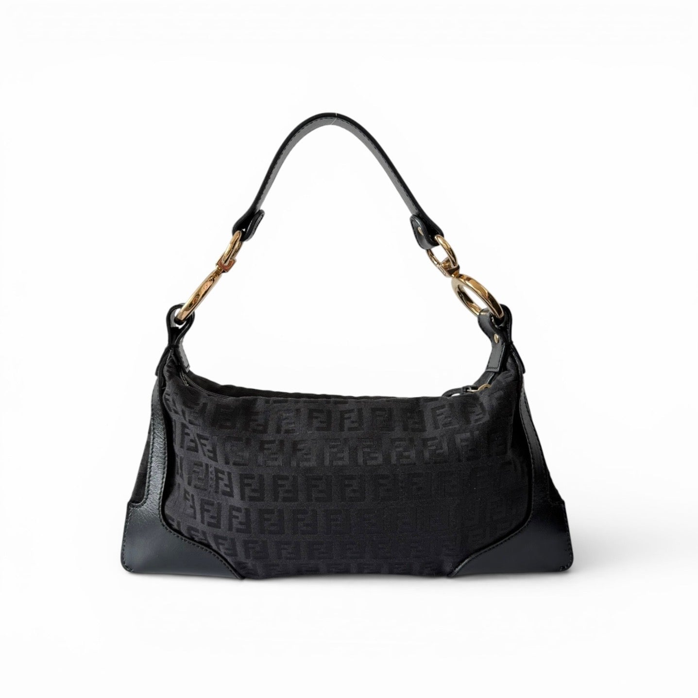 Fendi Black Zucchino Canvas and Leather Shoulder Bag