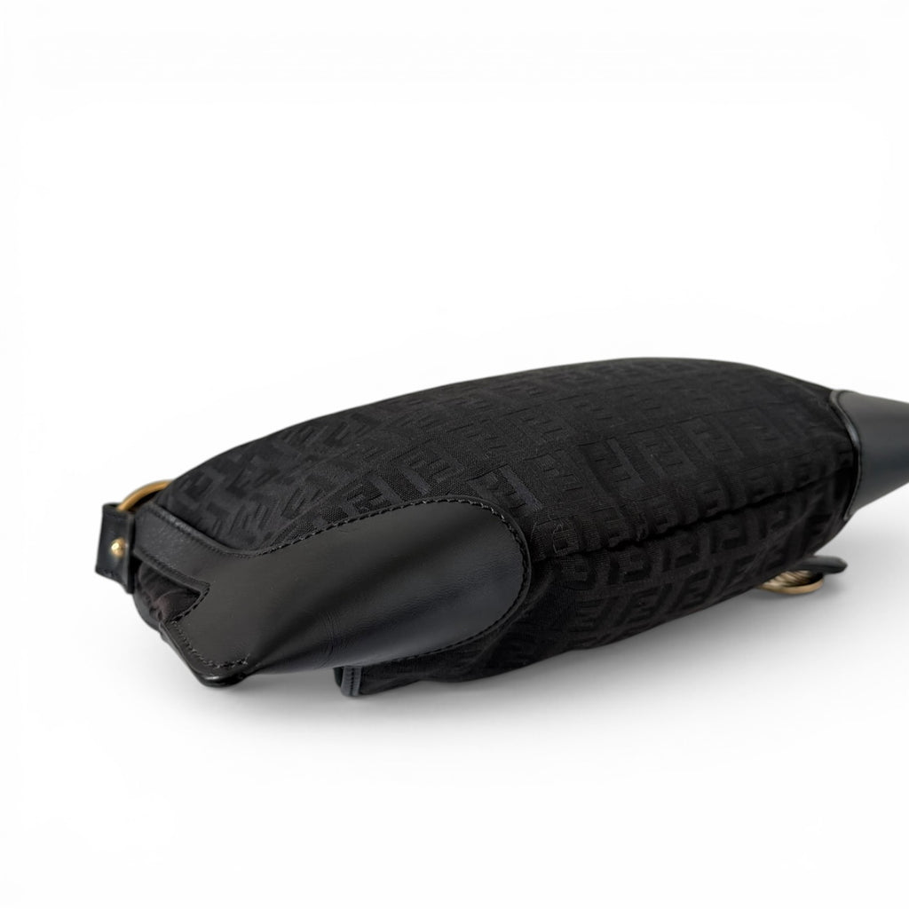 Fendi Black Zucchino Canvas and Leather Shoulder Bag