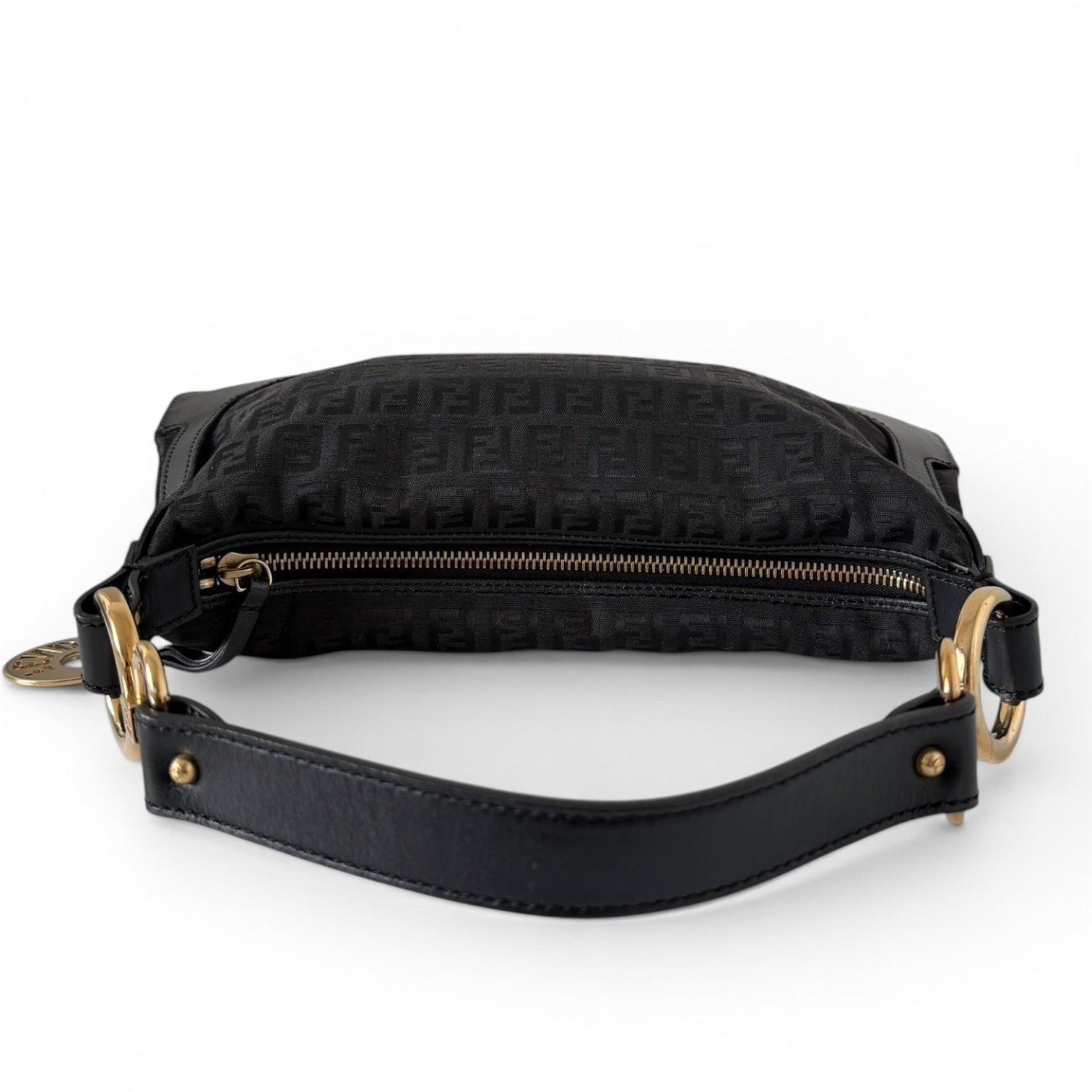 Fendi Black Zucchino Canvas and Leather Shoulder Bag