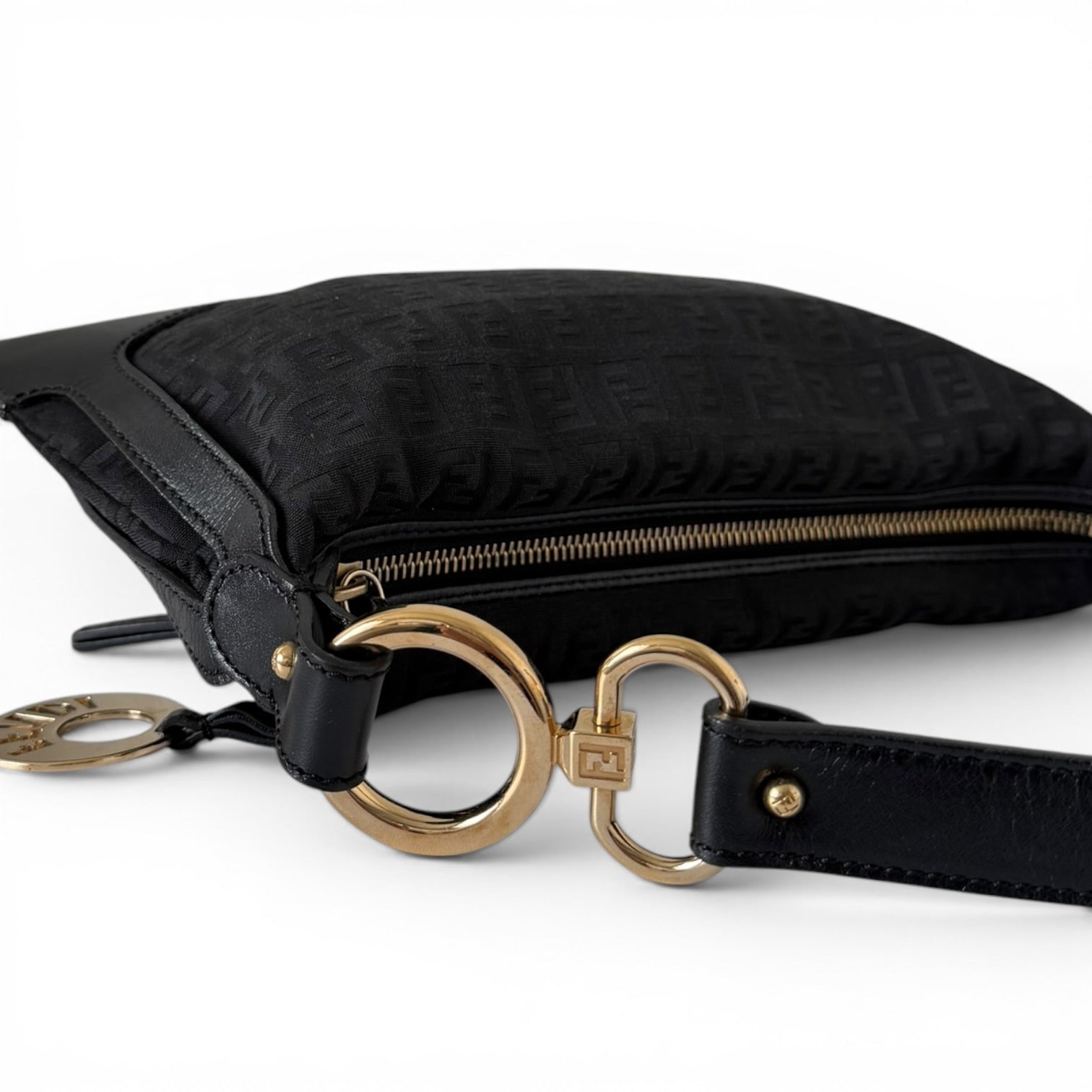 Fendi Black Zucchino Canvas and Leather Shoulder Bag