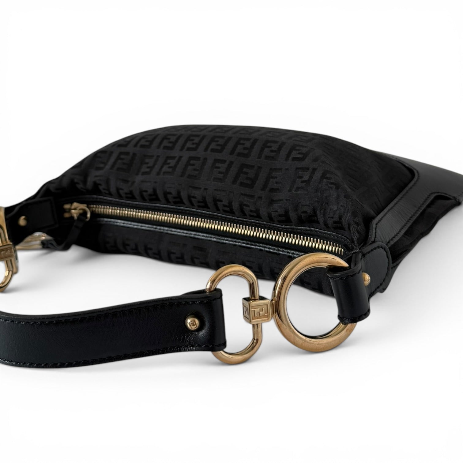 Fendi Black Zucchino Canvas and Leather Shoulder Bag