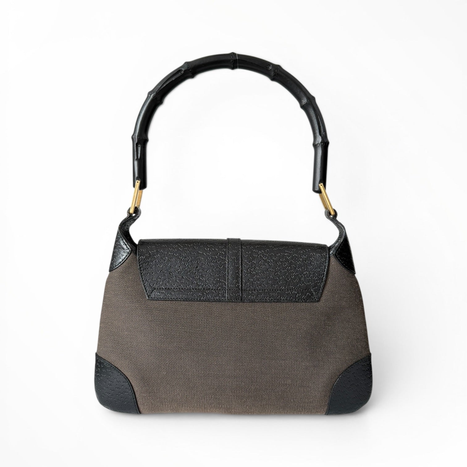Gucci Canvas Calfskin Bamboo Handle Jackie O Hobo Bag