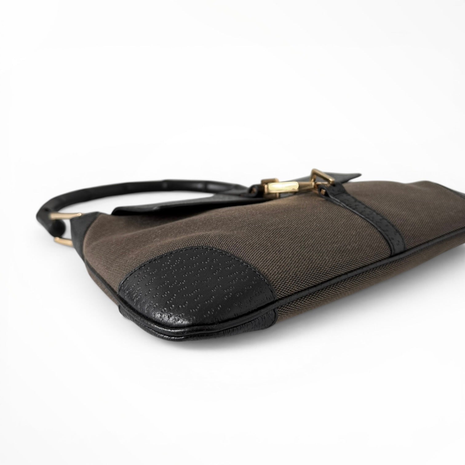 Gucci Canvas Calfskin Bamboo Handle Jackie O Hobo Bag