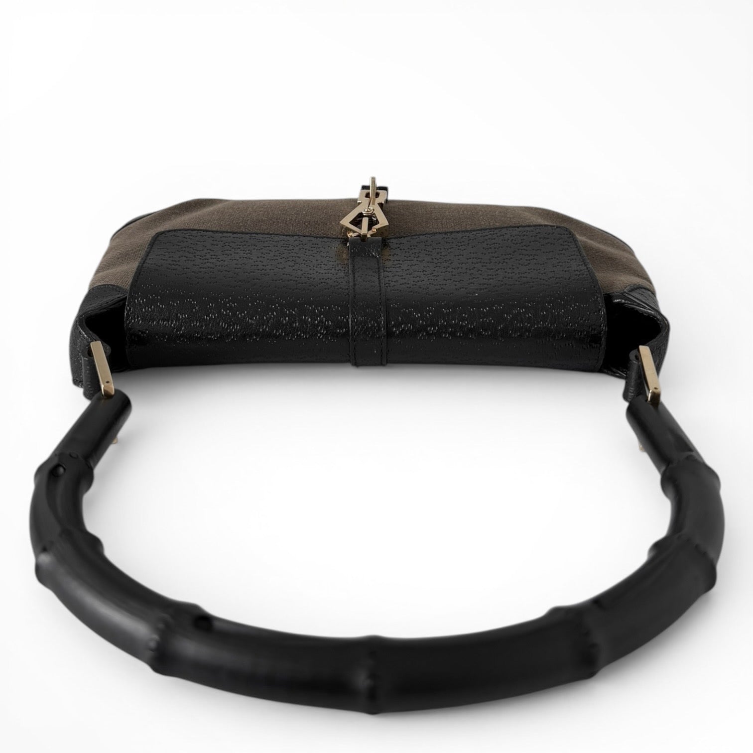 Gucci Canvas Calfskin Bamboo Handle Jackie O Hobo Bag
