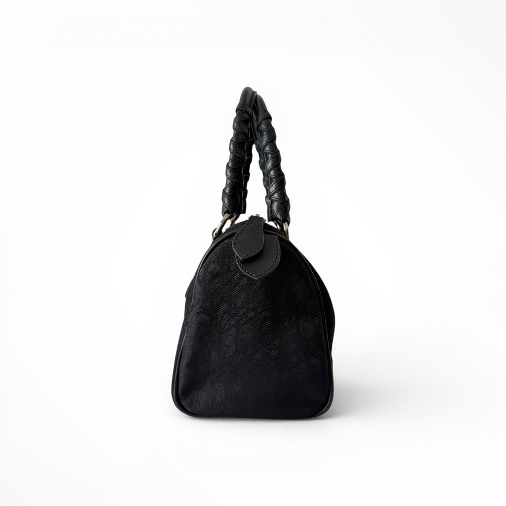 Christian Dior Black Logo Canvas Top Handle Small Bag