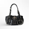 Prada Black Leather Double Pockets Satchel Shoulder Bag