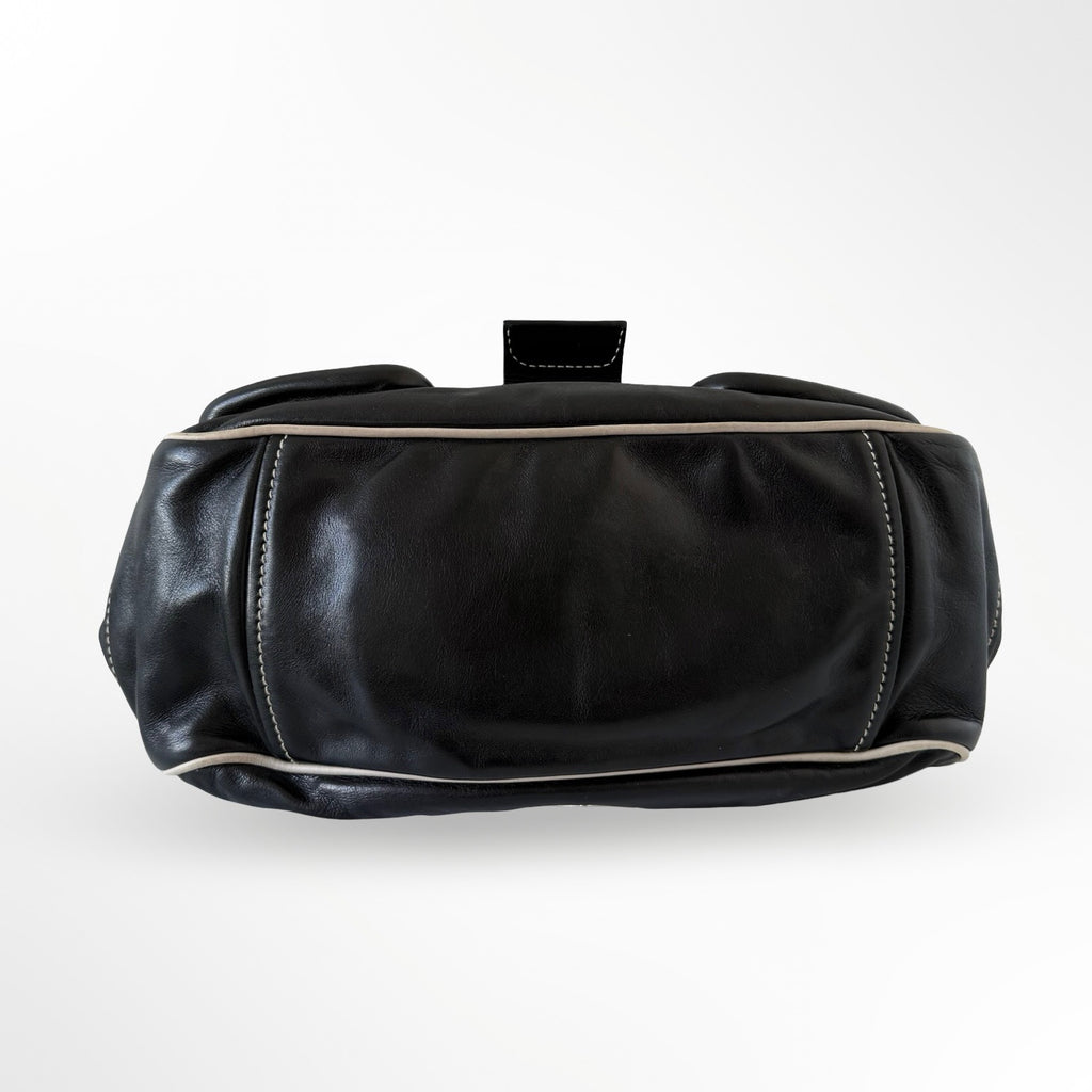Prada Black Leather Double Pockets Satchel Shoulder Bag
