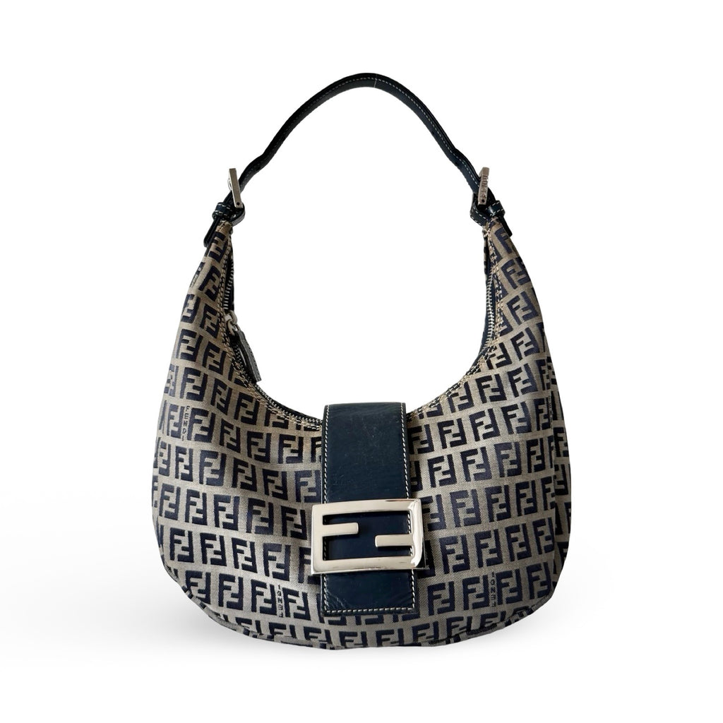 Fendi Zucchino Canvas Crescent Bag in Navy