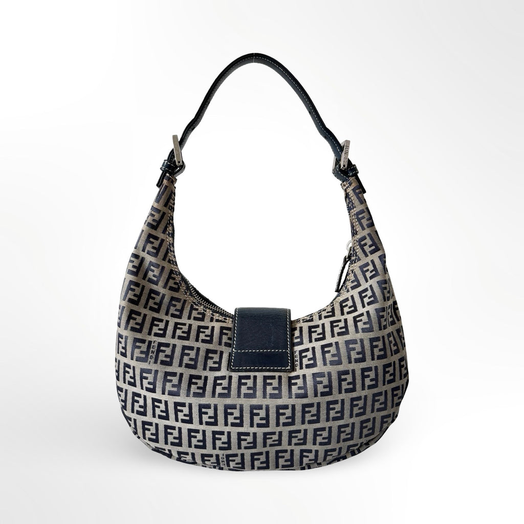 Fendi Zucchino Canvas Crescent Bag in Navy
