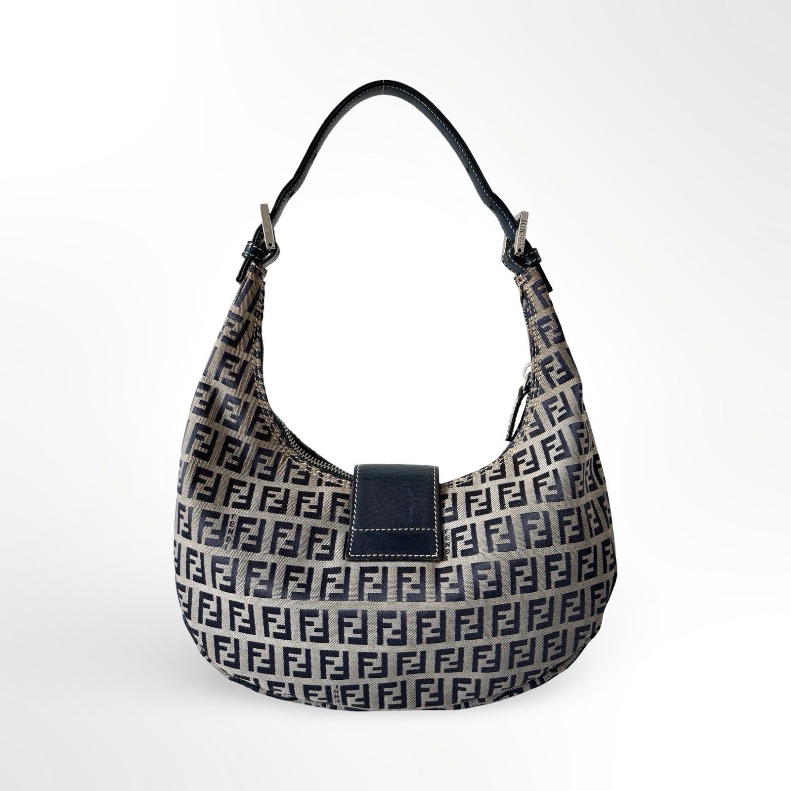 Fendi Zucchino Canvas Crescent Bag in Navy