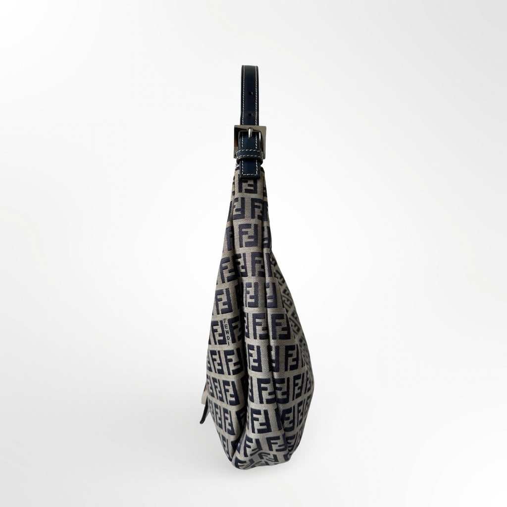 Fendi Zucchino Canvas Crescent Bag in Navy