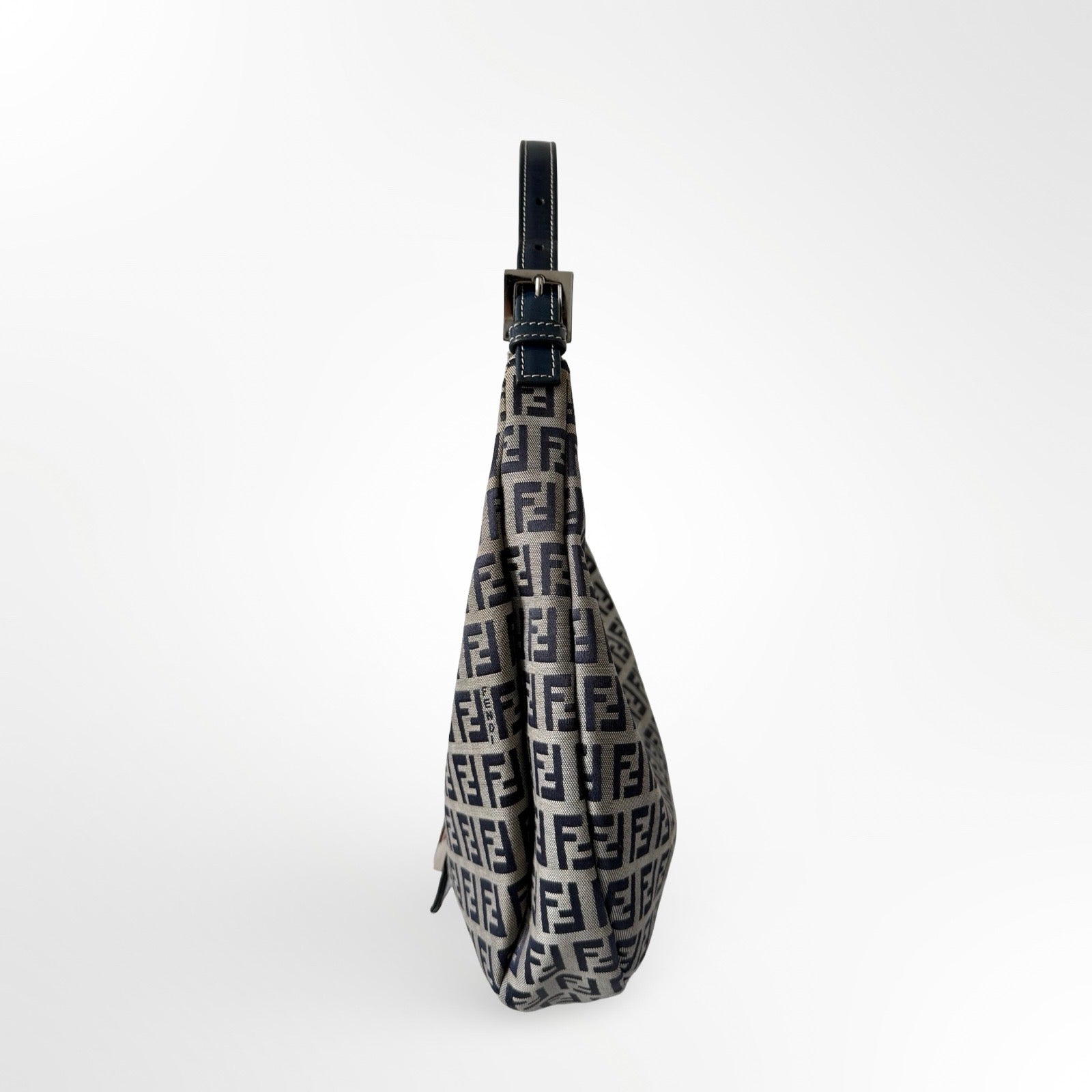 Fendi Zucchino Canvas Crescent Bag in Navy