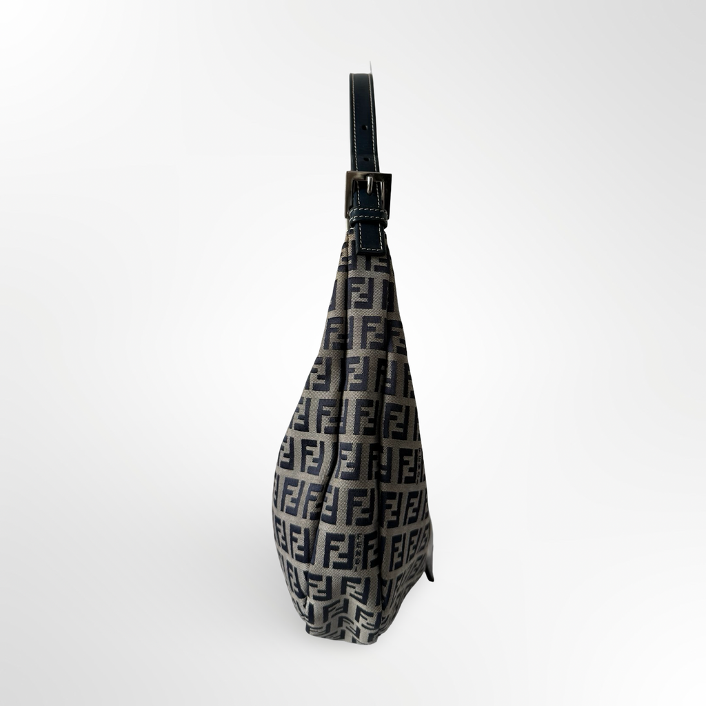 Fendi Zucchino Canvas Crescent Bag in Navy