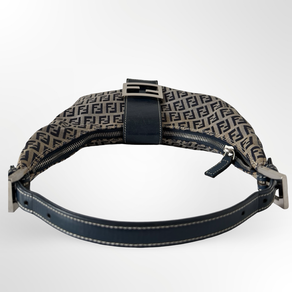 Fendi Zucchino Canvas Crescent Bag in Navy