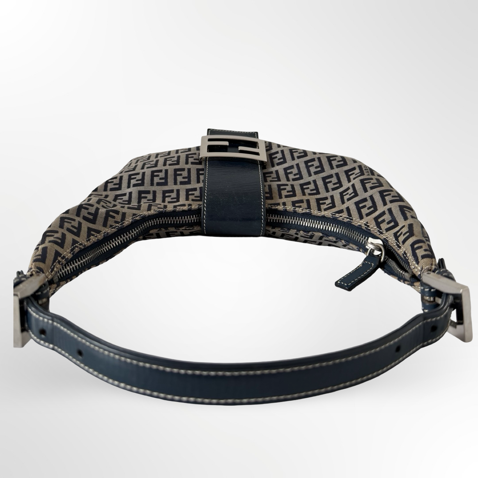 Fendi Zucchino Canvas Crescent Bag in Navy