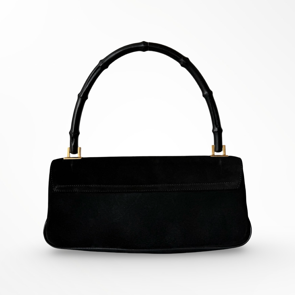 Gucci by Tom Ford Black Suede Bamboo Shoulder Bag