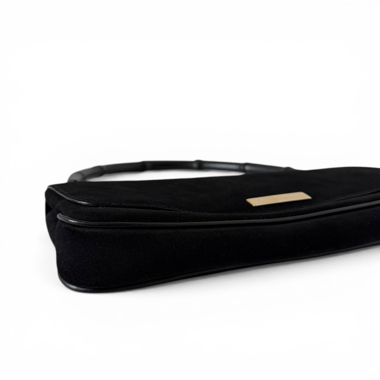 Gucci by Tom Ford Black Suede Bamboo Shoulder Bag
