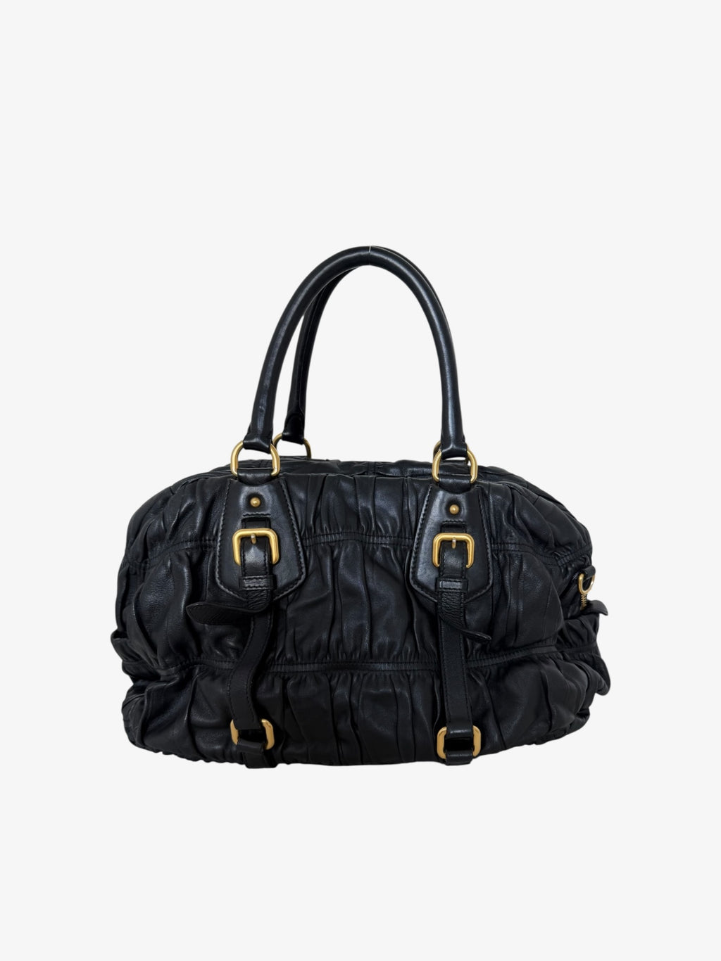 Prada Black Nappa Gaufre Dome Satchel Caffe Leather Bag