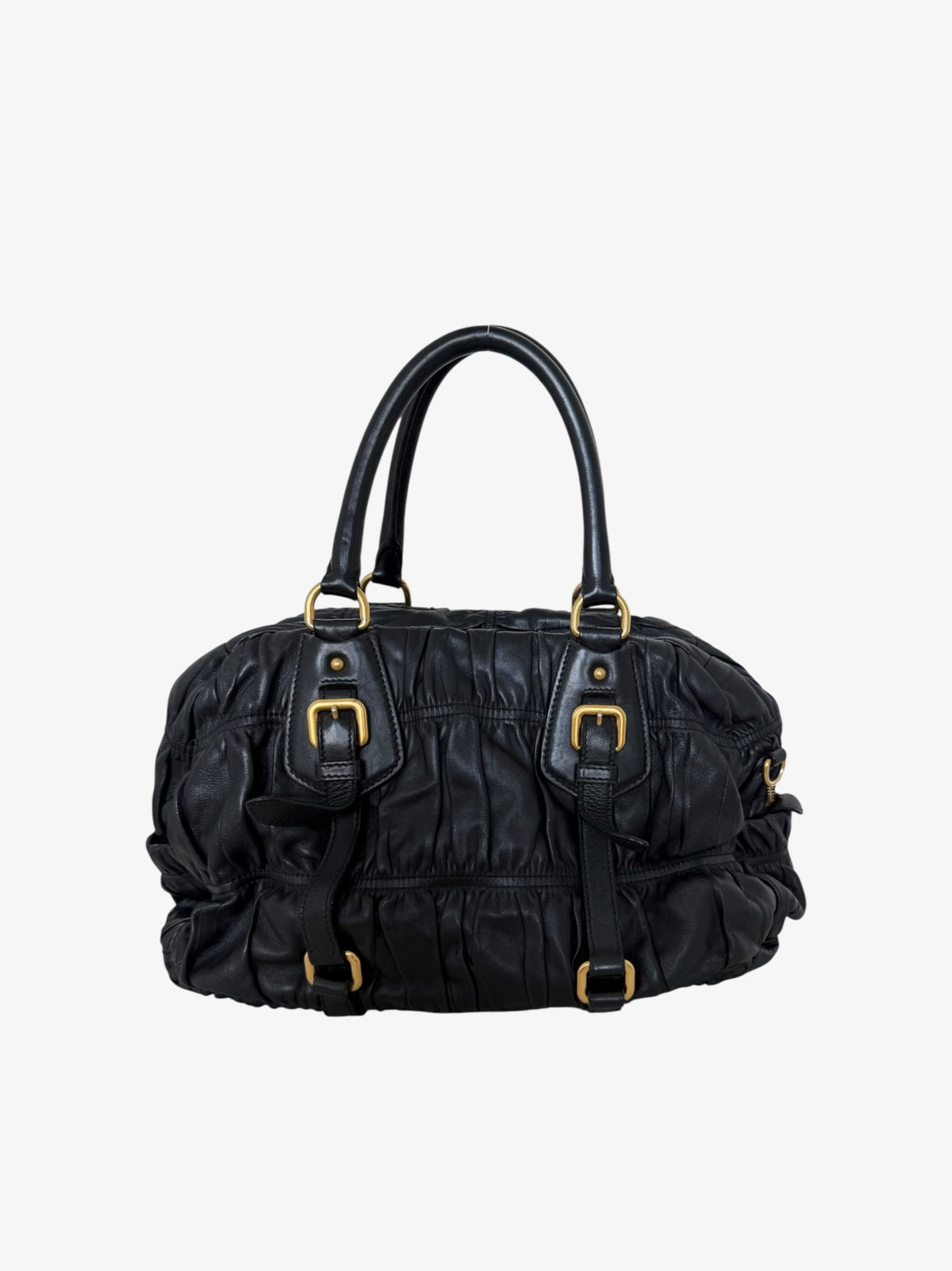 Prada Black Nappa Gaufre Dome Satchel Caffe Leather Bag