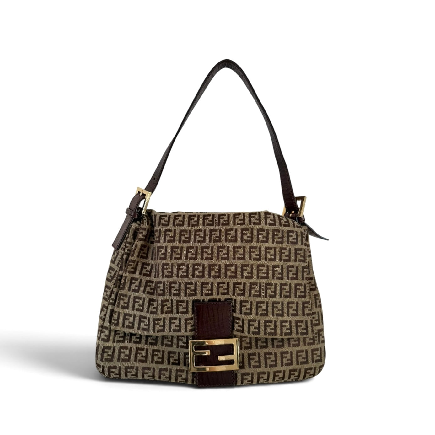 Fendi Zucchino Mama Baguette Shoulder Bag - Gold Hardware