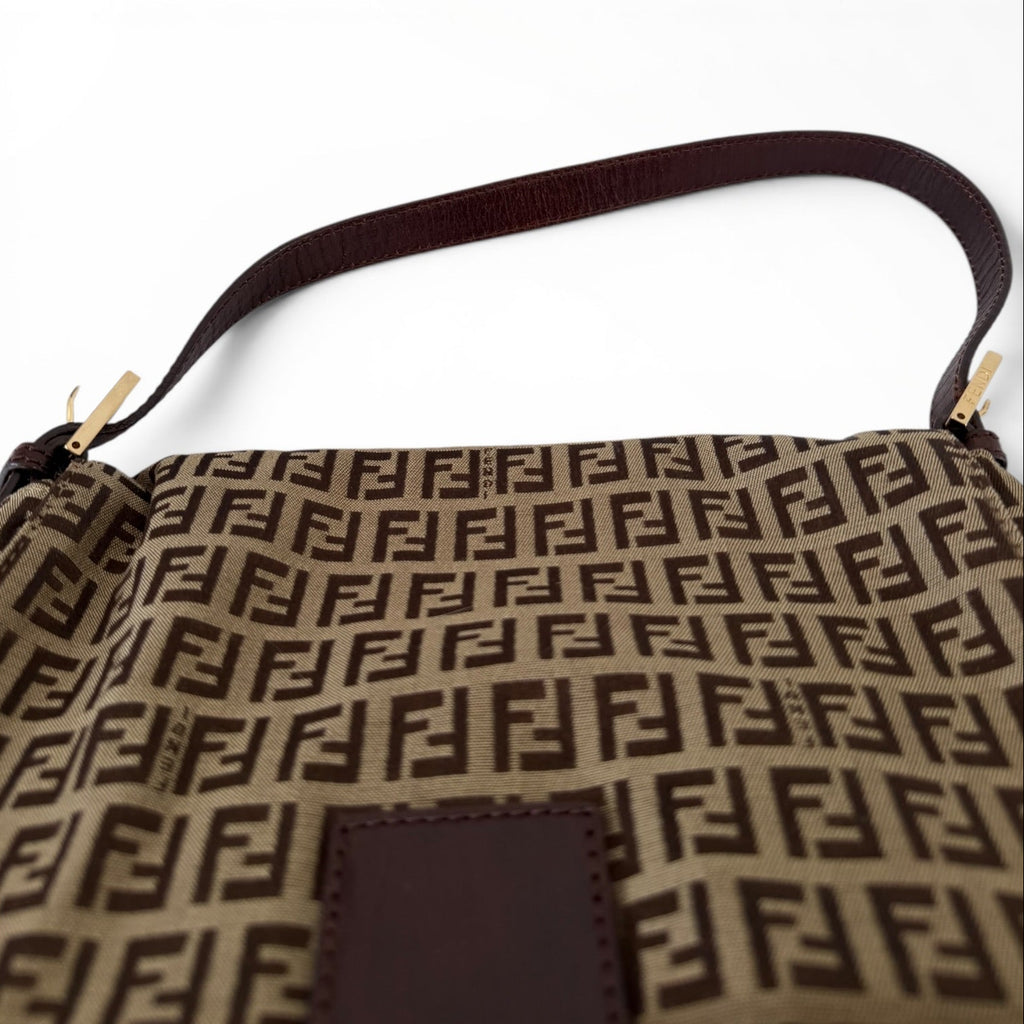 Fendi Zucchino Mama Baguette Shoulder Bag - Gold Hardware