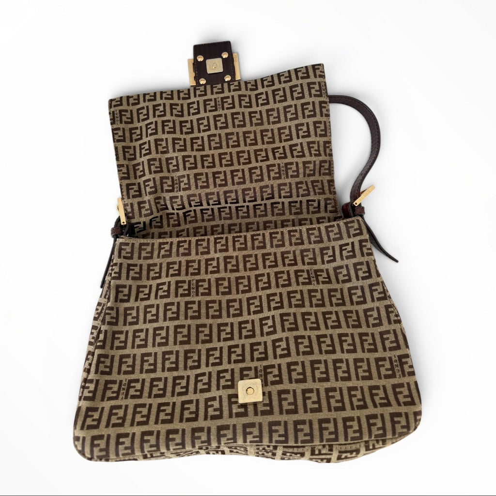 Fendi Zucchino Mama Baguette Shoulder Bag - Gold Hardware