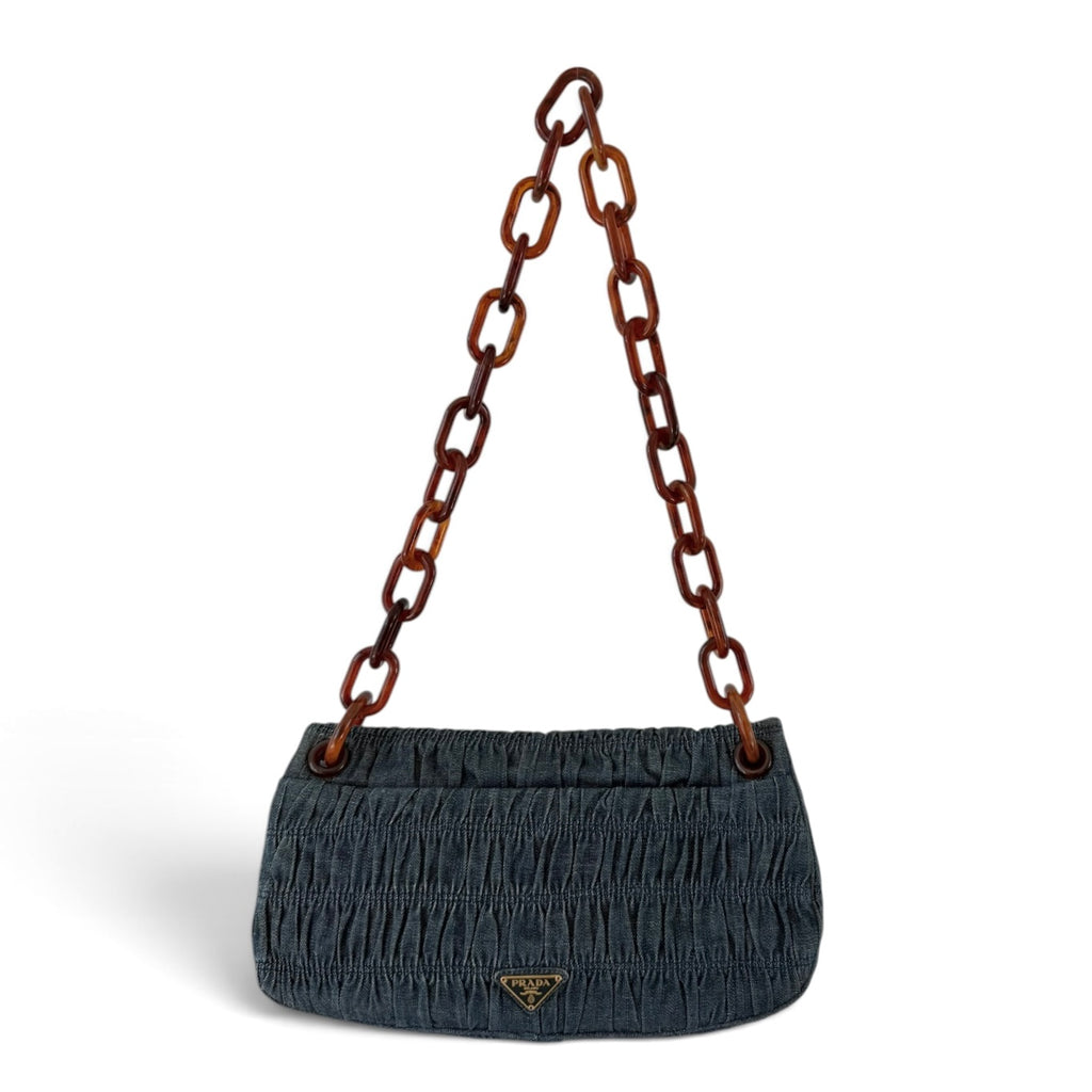 Prada Blue Denim Gaufre Shoulder Bag