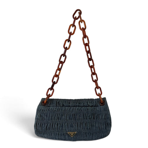 Prada Blue Denim Gaufre Shoulder Bag
