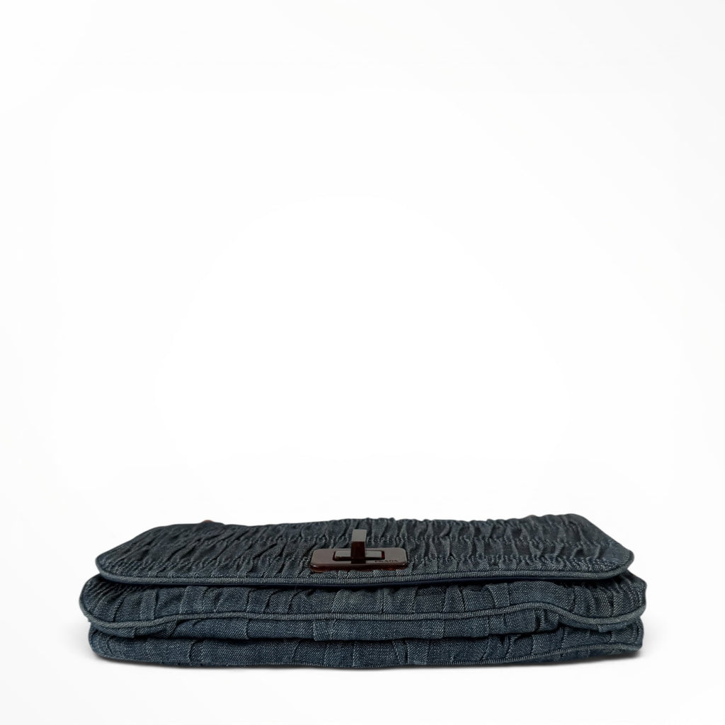 Prada Blue Denim Gaufre Shoulder Bag