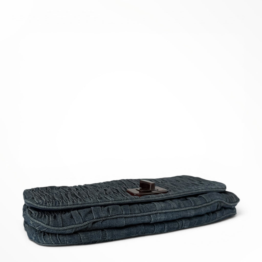 Prada Blue Denim Gaufre Shoulder Bag