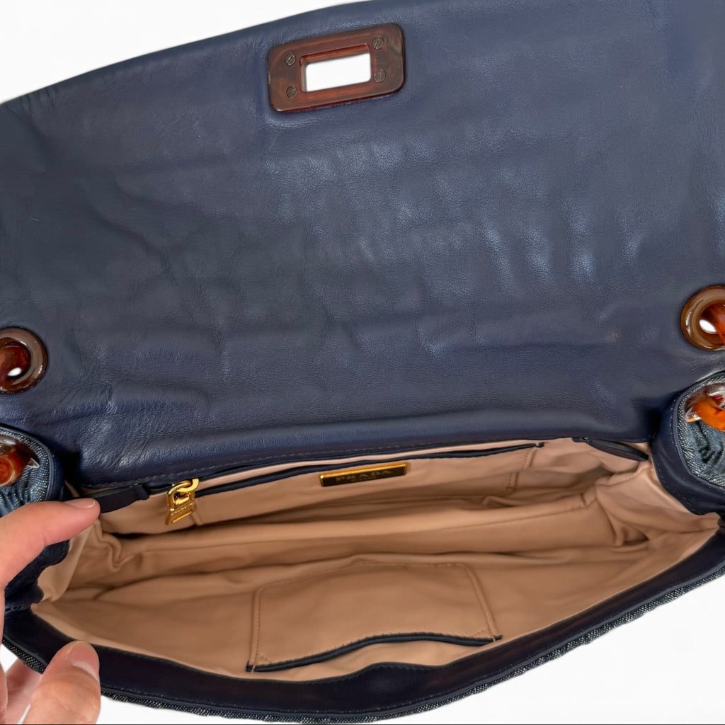 Prada Blue Denim Gaufre Shoulder Bag