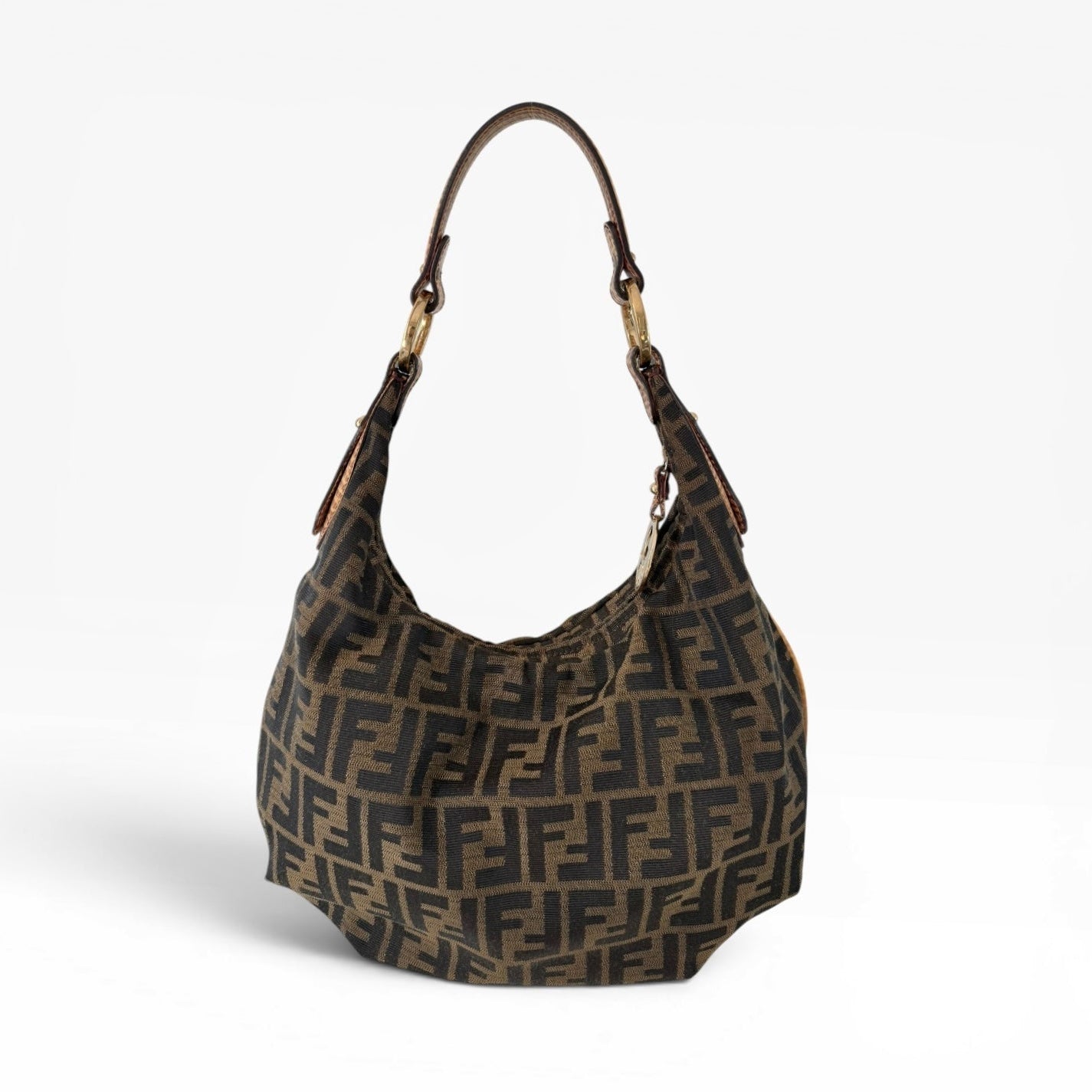 Fendi Zucca Canvas Hobo Shoulder Bag with Giraffe Straps