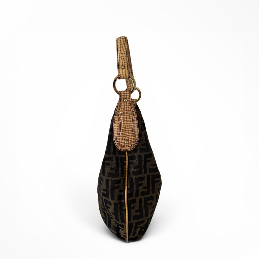 Fendi Zucca Canvas Hobo Shoulder Bag with Giraffe Straps