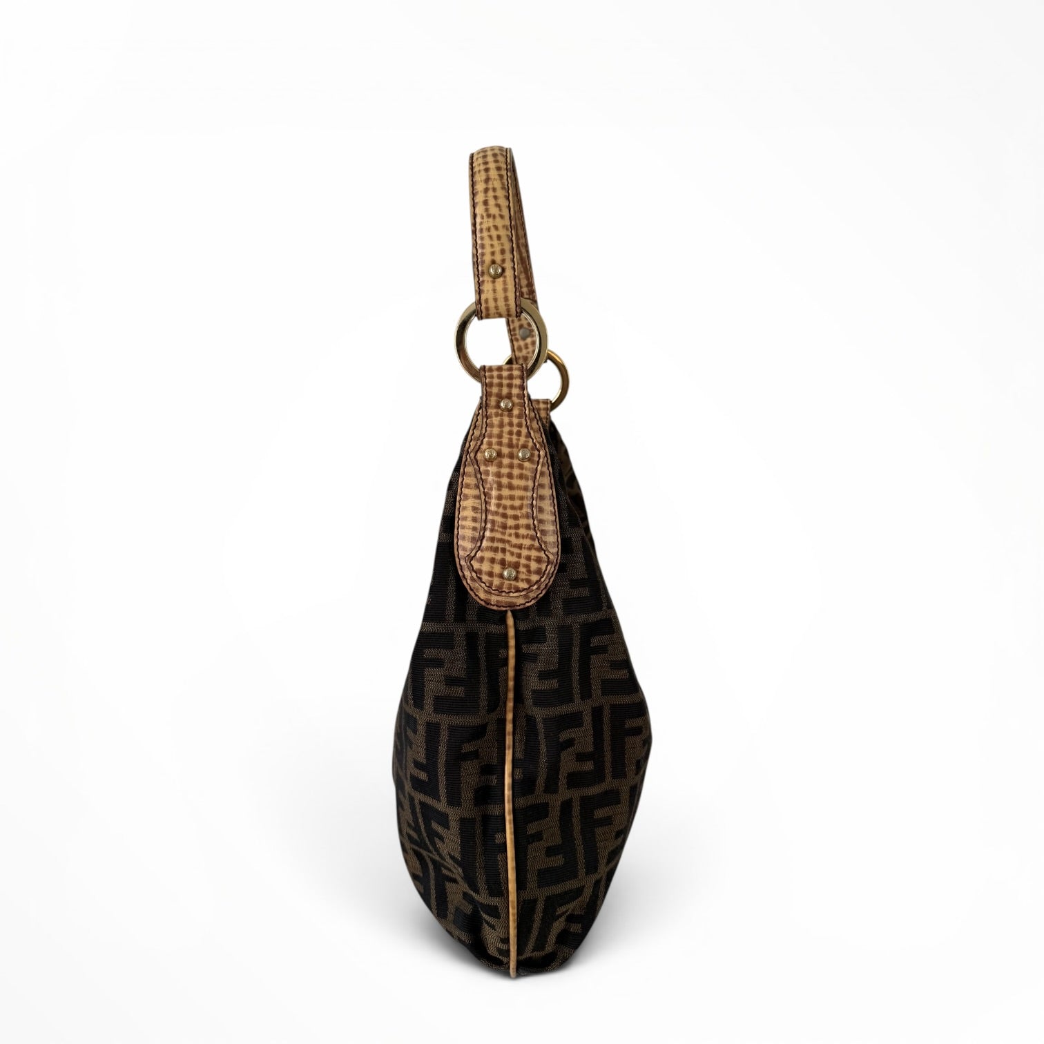 Fendi Zucca Canvas Hobo Shoulder Bag with Giraffe Straps