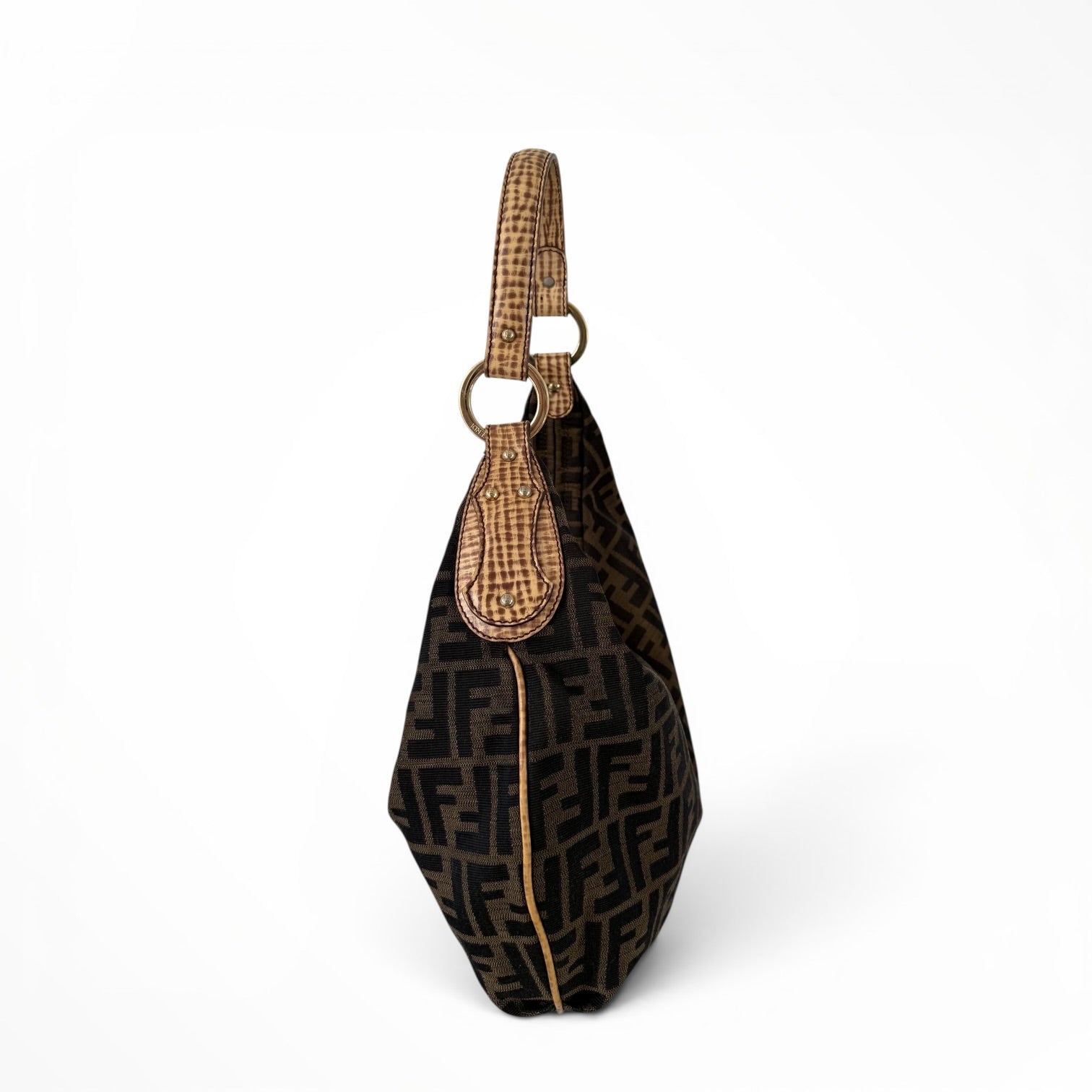 Fendi Zucca Canvas Hobo Shoulder Bag with Giraffe Straps