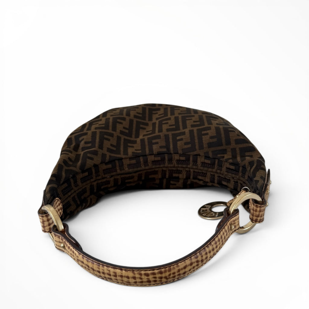 Fendi Zucca Canvas Hobo Shoulder Bag with Giraffe Straps