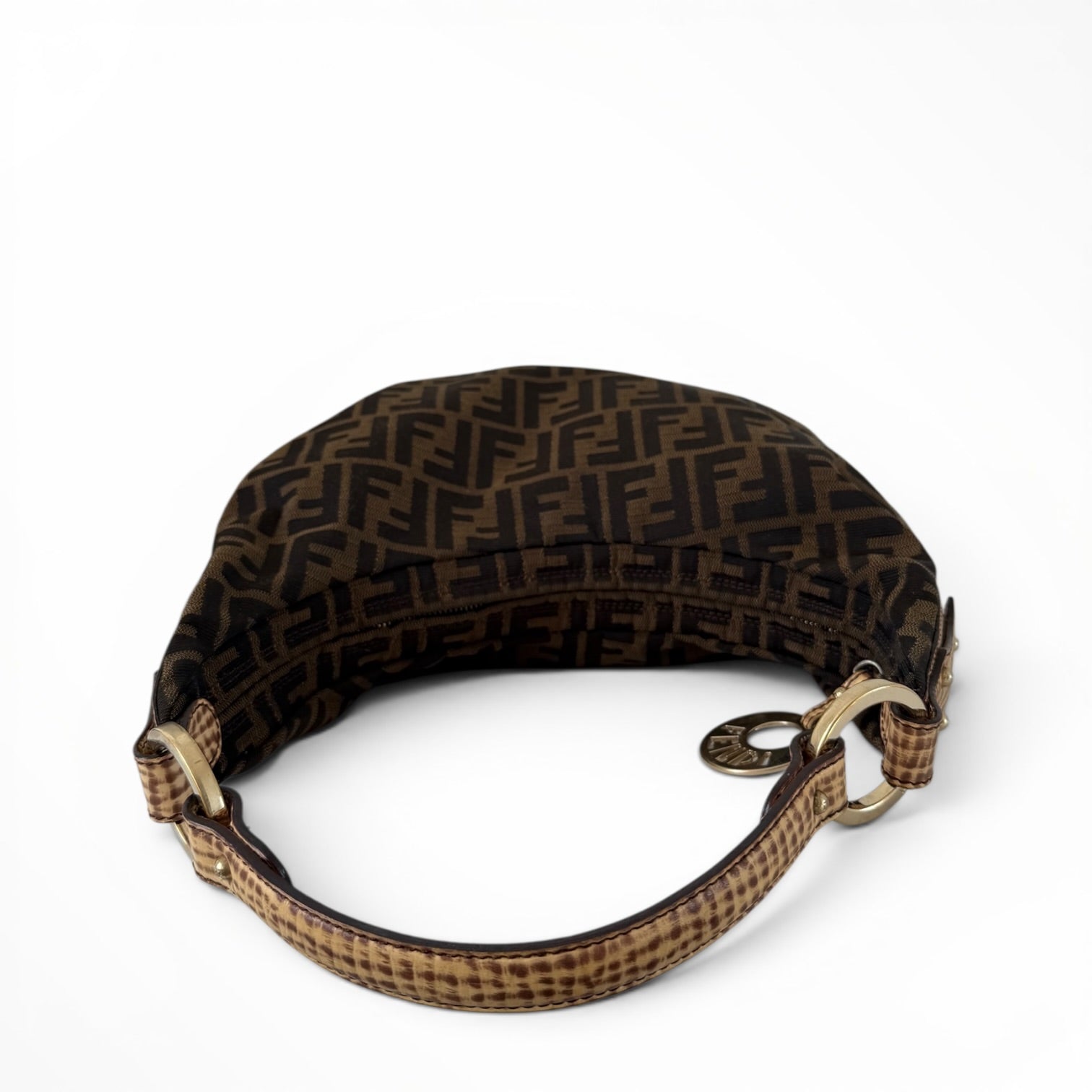 Fendi Zucca Canvas Hobo Shoulder Bag with Giraffe Straps