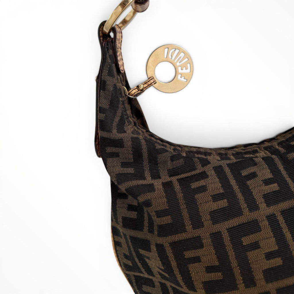 Fendi Zucca Canvas Hobo Shoulder Bag with Giraffe Straps