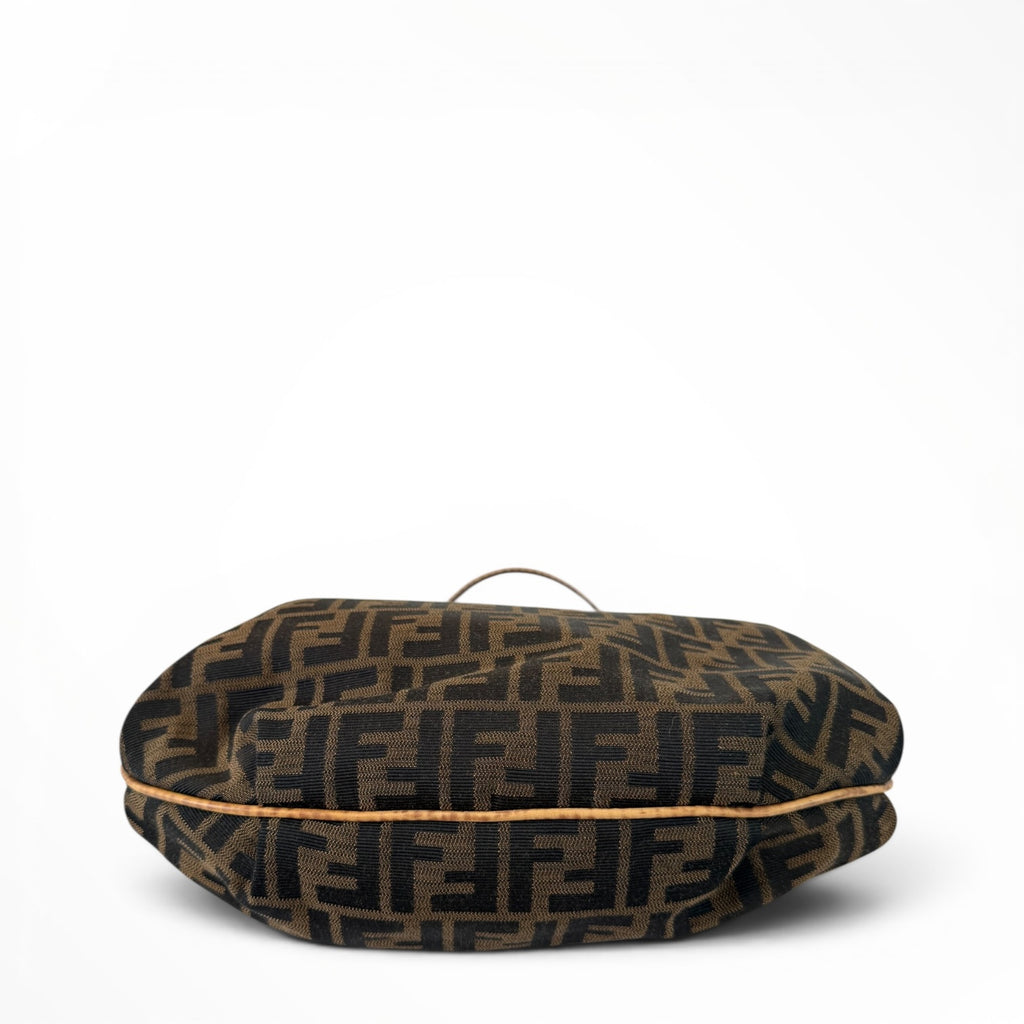 Fendi Zucca Canvas Hobo Shoulder Bag with Giraffe Straps